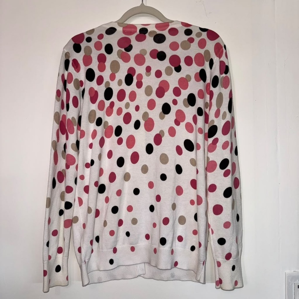 North Crest Classic Women's L Button Front Cardigan Top Polka Dot Retro Playful